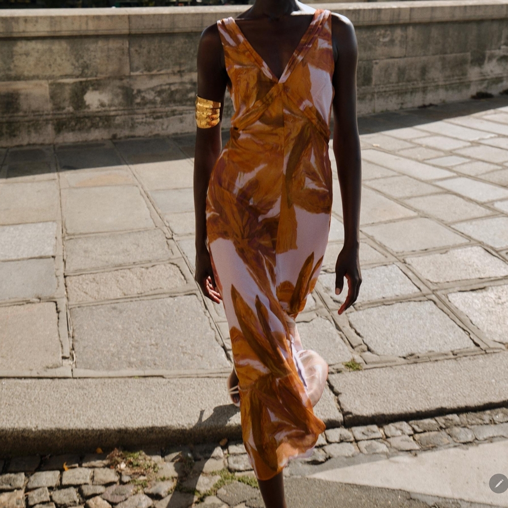 Zara Brown and White Abstract Print Sleeveless Dress